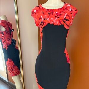 Cache Black and Red Floral Mini Dress